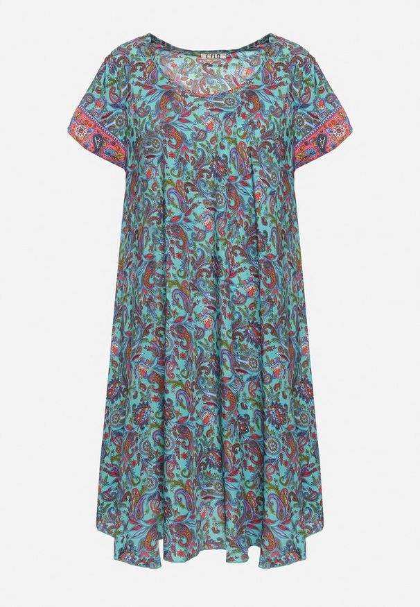 Born2be - Zielona Wiskozowa Sukienka Rozkloszowana we Wzór Paisley Mastis. Kolor: zielony. Materiał: wiskoza. Wzór: paisley