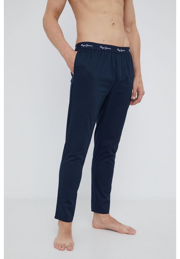 Pepe Jeans spodnie piżamowe bawełniane ROSSEE kolor granatowy gładka. Kolor: niebieski. Materiał: bawełna. Wzór: gładki