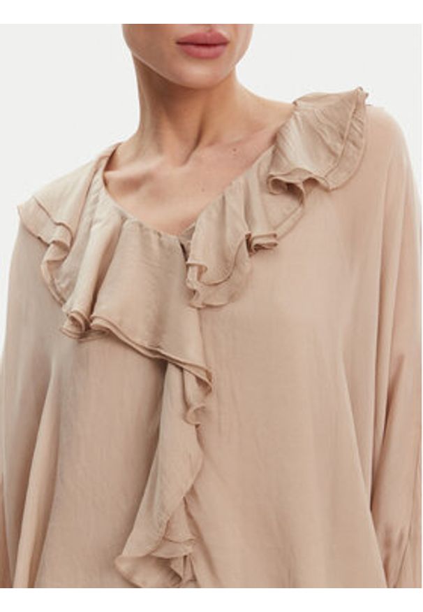 ViCOLO Bluzka TD0019 Beżowy Oversize. Kolor: beżowy. Materiał: jedwab, wiskoza