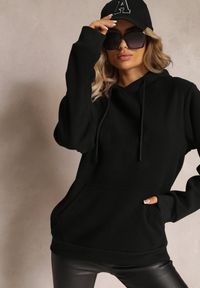 Renee - Czarna Dzianinowa Bluza z Nadrukiem i Kapturem Nehret. Typ kołnierza: kaptur. Kolor: czarny. Materiał: dzianina. Wzór: nadruk
