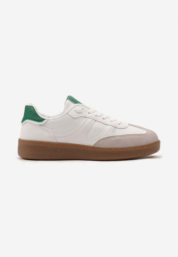 Born2be - Biało-Zielone Sneakersy Tenisówki na Kauczukowej Podeszwie Ondriama. Okazja: na co dzień. Kolor: biały. Materiał: kauczuk
