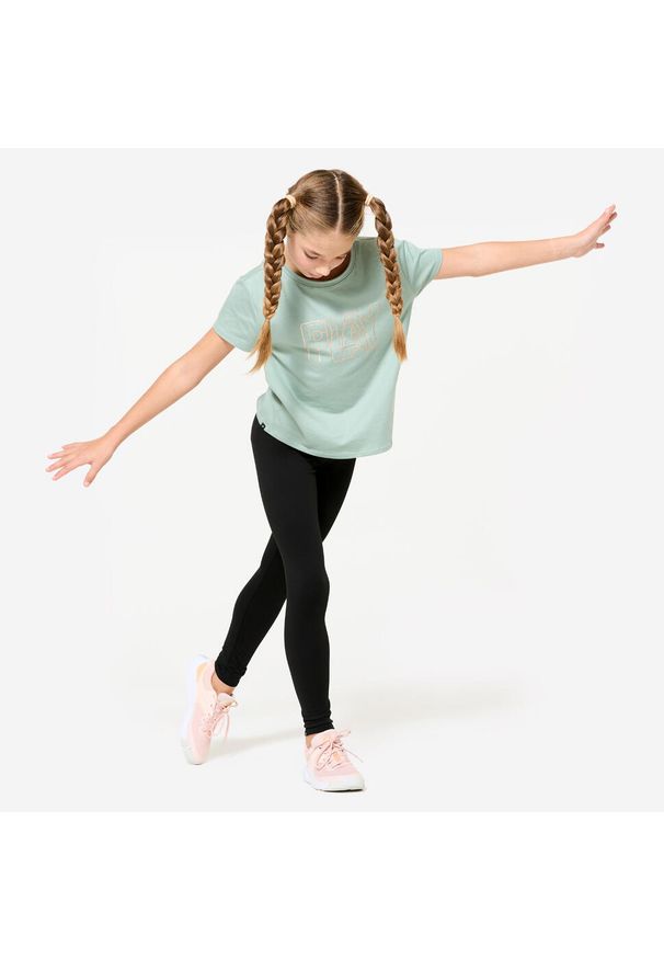 DOMYOS - Legginsy dziecięce Domyos. Kolekcja: plus size. Kolor: czarny. Materiał: materiał, poliester, elastan. Styl: sportowy