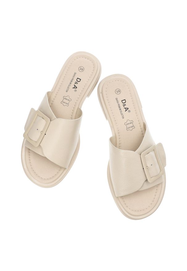 Beżowe Klapki S.Barski Wygodne Obuwie Damskie. Okazja: na co dzień. Kolor: beżowy. Materiał: skóra. Sezon: lato. Styl: casual, elegancki