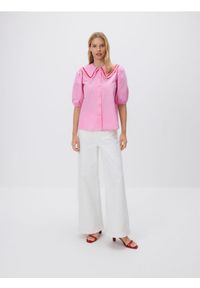 Reserved - Koszula z dekoracyjnym kołnierzem - różowy. Kolor: różowy. Materiał: bawełna, tkanina. Wzór: gładki #1