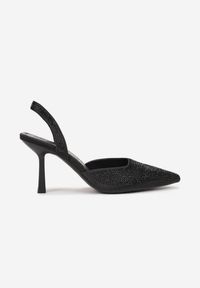 Born2be - Czarne Czółenka Satynowe w Cyrkonie Coxani. Nosek buta: szpiczasty. Zapięcie: pasek. Kolor: czarny. Materiał: satyna. Obcas: na obcasie. Wysokość obcasa: średni #2