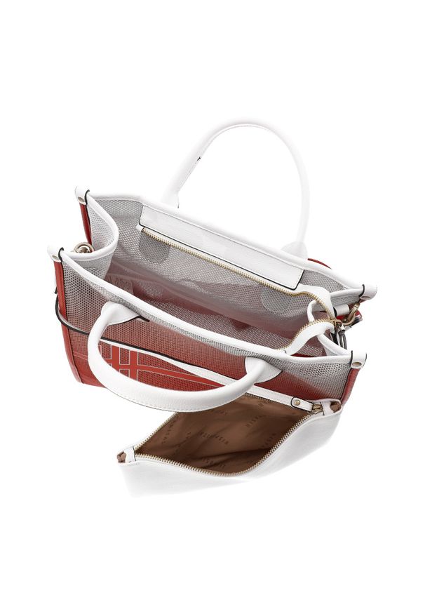 Czerwona Elegancka Damska Torebka Hispanitas 2w1. Kolor: czerwony. Wzór: geometria. Materiał: skórzane. Styl: elegancki. Rodzaj torebki: na ramię