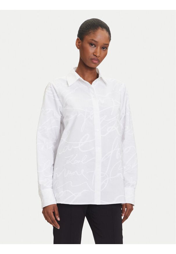 Karl Lagerfeld - KARL LAGERFELD Koszula A3W11021 Biały Regular Fit. Typ kołnierza: dekolt w karo. Kolor: biały. Materiał: bawełna