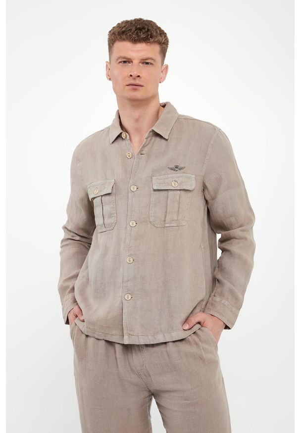 Aeronautica Militare - Koszula męska lniana AERONAUTICA MILITARE. Materiał: len