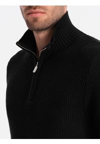 Ombre Clothing - Dzianinowy sweter męski z rozpinaną stójką - czarny V3. Typ kołnierza: kołnierzyk stójkowy. Kolor: czarny. Materiał: dzianina #4