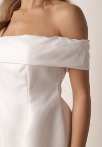 Born2be - Biała Rozkloszowana Sukienka VICES z Hiszpańskim Dekoltem Dorienora. Okazja: na imprezę. Typ kołnierza: dekolt hiszpanka. Kolor: biały. Materiał: poliester. Typ sukienki: rozkloszowane #6