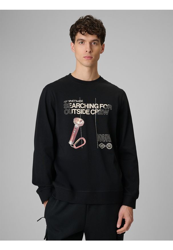 4f - 4F Longsleeve regular z nadrukiem męski - czarny XL. Okazja: na co dzień. Kolor: czarny. Materiał: materiał. Długość rękawa: długi rękaw. Wzór: nadruk. Styl: casual, sportowy