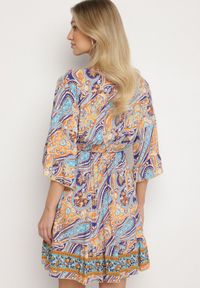 Born2be - Jasnoniebieska Sukienka z Bawełny z Frędzlami i Wzorem Boho Cleamora. Okazja: na co dzień. Typ kołnierza: dekolt w serek. Kolor: niebieski. Materiał: bawełna. Styl: boho #3