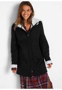 bonprix - Bluza rozpinana z kapturem z podszewką barankiem. Typ kołnierza: kaptur. Kolor: czarny. Materiał: futro #1