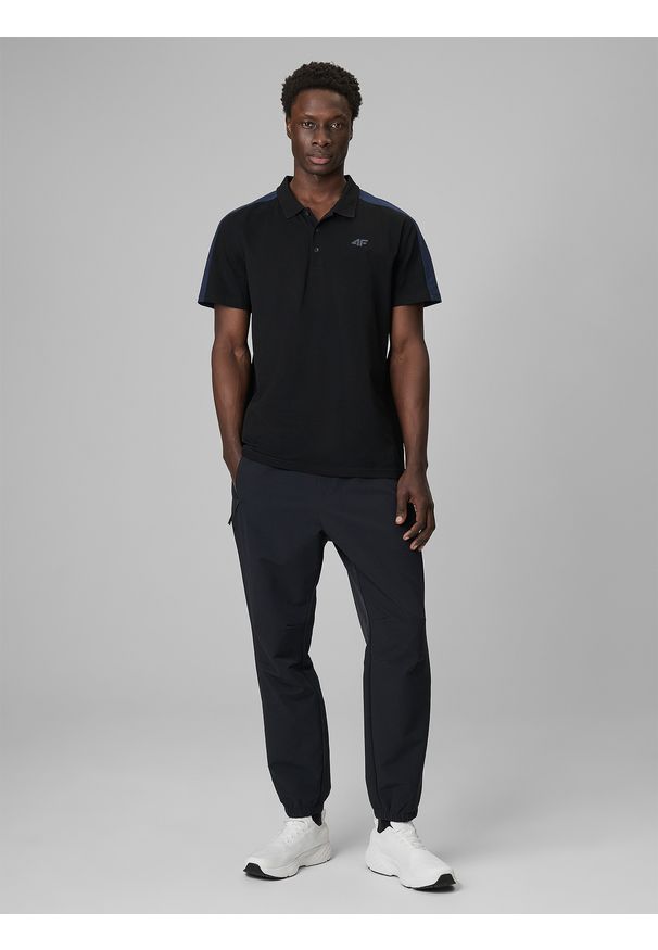 4f - 4F Koszulka polo regular męska - czarna 3XL. Okazja: na co dzień. Typ kołnierza: polo. Kolor: czarny. Materiał: dzianina, bawełna. Wzór: ze splotem. Styl: casual, klasyczny, sportowy