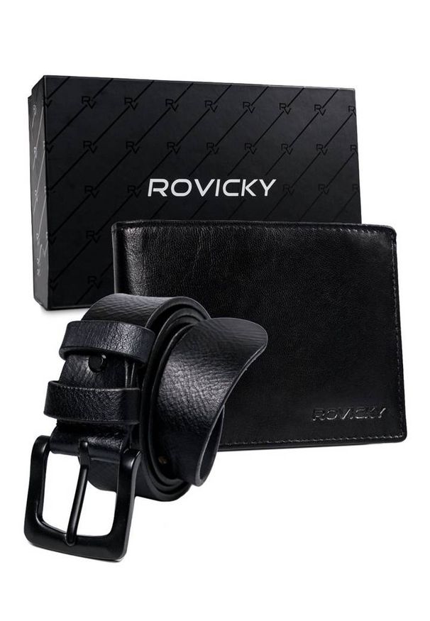 ROVICKY - Zestaw pasek i portfel Rovicky R-N992-110-T-4716 BL. Materiał: skóra