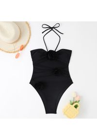 Intica - Strój kąpielowy z kwiatami 3D regulowane ramiączka lato Richarda. Kolor: czarny. Materiał: materiał. Długość: długie. Wzór: kwiaty #1