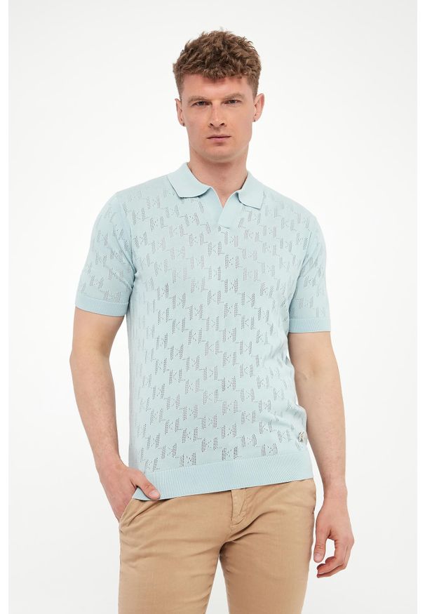 Karl Lagerfeld - Polo męskie z ażurowym logo KARL LAGERFELD. Typ kołnierza: polo. Wzór: ażurowy