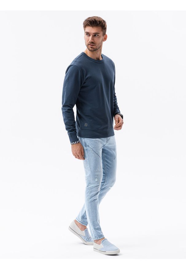 Ombre Clothing - Bluza męska bez kaptura B1153 - ciemnoniebieska - XXL. Typ kołnierza: bez kaptura. Kolor: niebieski. Materiał: poliester, bawełna