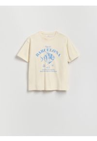 Reserved - T-shirt z nadrukiem - złamana biel. Materiał: bawełna, dzianina. Wzór: nadruk