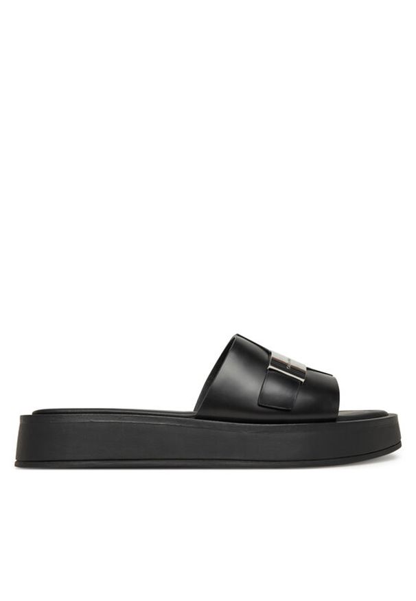 Calvin Klein Klapki Flatform Slide W/Ck Hw - Lth HW0HW02368 Czarny. Kolor: czarny. Materiał: skóra