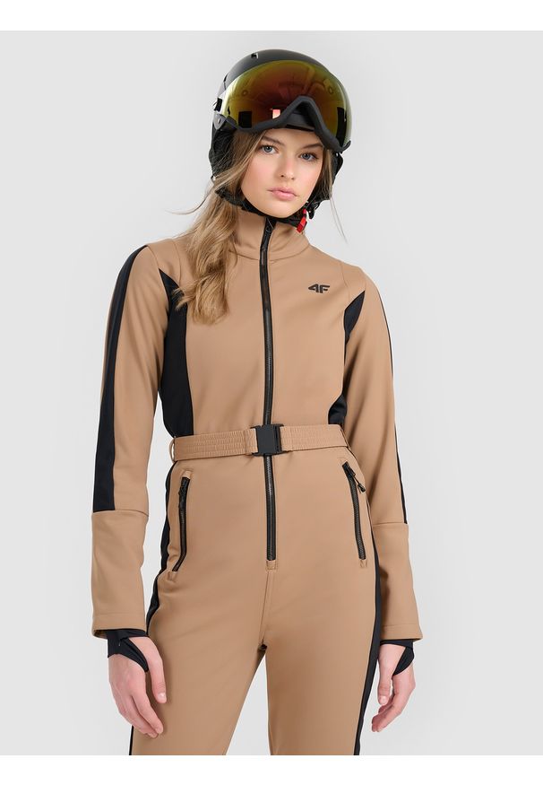 4f - 4F Kombinezon narciarski membrana 10000 damski - brązowy XS. Typ kołnierza: kołnierzyk stójkowy. Kolor: brązowy. Materiał: materiał. Sezon: zima