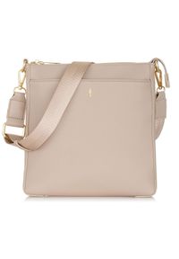 Ochnik - Beżowa torebka damska z kieszonką. Kolor: beżowy. Materiał: skórzane. Rodzaj torebki: na ramię #1