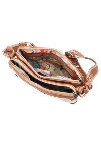 Brązowa Elegancka Torebka Damska Anekke. Kolor: beżowy. Wzór: aplikacja. Materiał: skórzane. Styl: elegancki #6