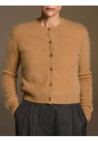 Reserved - Wełniany kardigan z dodatkiem kaszmiru - beżowy. Kolor: beżowy. Materiał: wełna, kaszmir