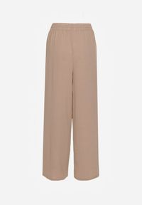 Renee - Ciemnobeżowe Szerokie Spodnie z Wiskozą z Gumką w Pasie Lealirre. Okazja: na co dzień. Kolor: beżowy. Materiał: wiskoza. Wzór: gładki. Styl: casual #2