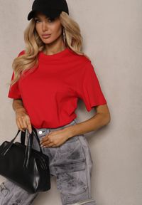 Renee - Czerwona Bawełniana Koszulka bez Zdobień Rakilda. Okazja: na co dzień. Kolor: czerwony. Materiał: bawełna. Długość rękawa: krótki rękaw. Długość: krótkie. Wzór: aplikacja. Styl: casual #5