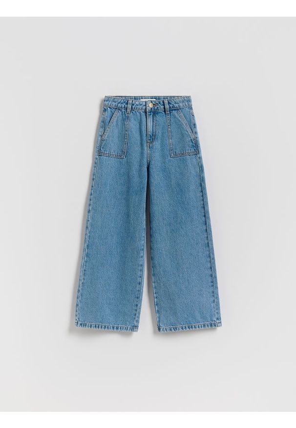 Reserved - Jeansy super wide leg - niebieski. Kolor: niebieski