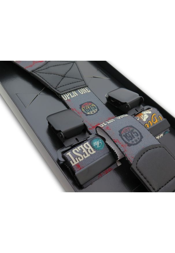 Modini - Szare szelki męskie w piwny wzór SZ153. Kolor: szary, wielokolorowy, żółty. Materiał: skóra, guma