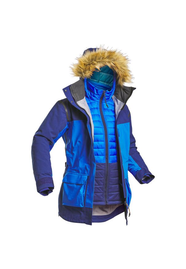 FORCLAZ - Parka trekkingowa damska Forclaz Arctic 900 -33°C wodoodporna. Kolor: niebieski. Materiał: tkanina. Długość: długie. Sezon: zima. Styl: sportowy
