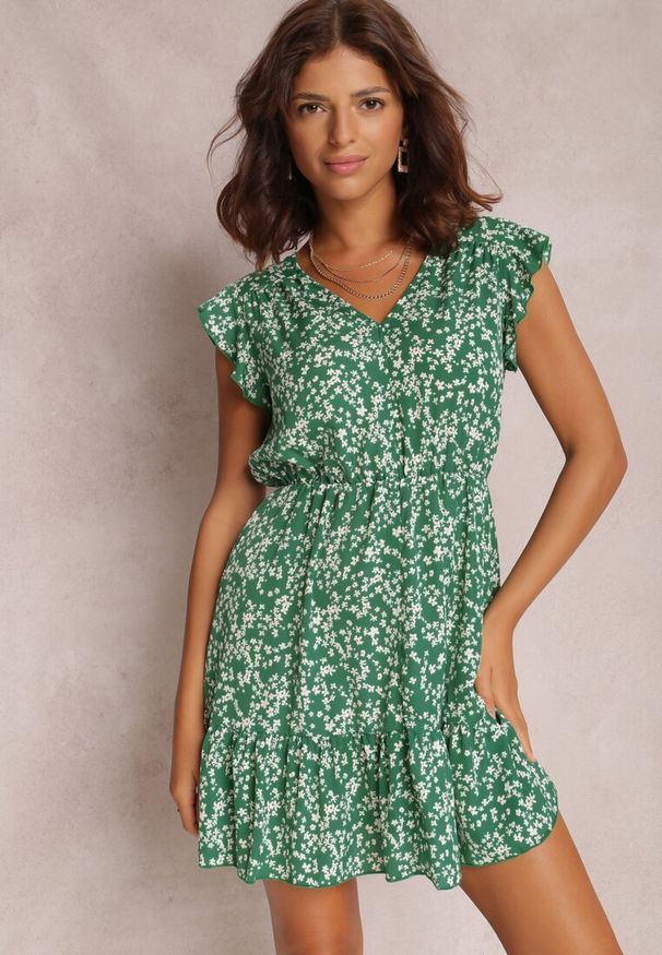 Renee - Zielona Sukienka Sagisa. Kolor: zielony. Materiał: tkanina. Wzór: nadruk. Styl: klasyczny. Długość: mini