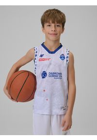 4f - 4F Koszulka meczowa replika domowa z sezonu 2025/26 dziecięca 4F x MKS Dąbrowa Górnicza - biała 110/116. Kolor: biały. Materiał: skóra, dzianina. Wzór: nadruk. Sezon: lato. Sport: fitness, koszykówka #1
