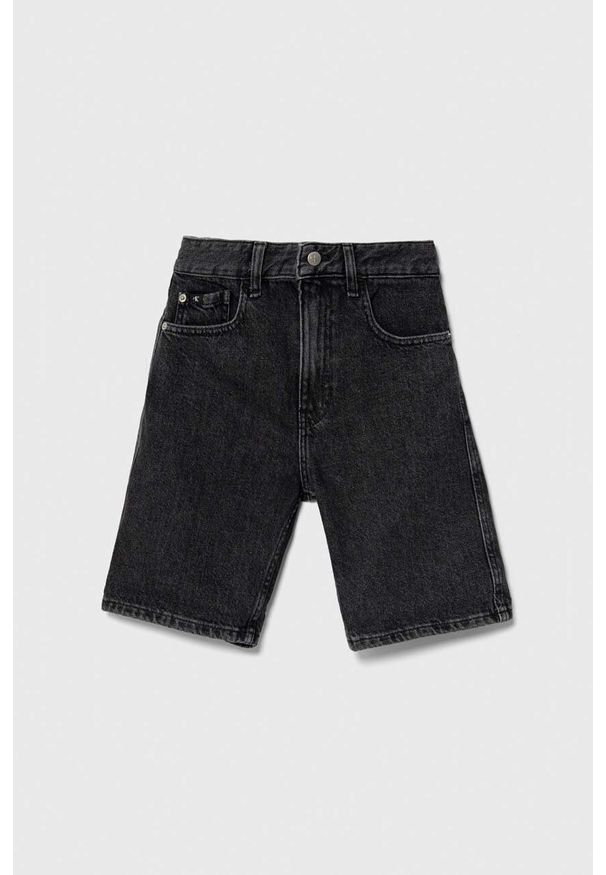 Calvin Klein Jeans szorty jeansowe dziecięce kolor czarny regulowana talia. Kolor: czarny