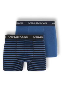Volcano - Bawełniane bokserki męskie, dwupak, U-BOXER. Kolor: niebieski. Materiał: bawełna. Długość: długie. Wzór: paski, gładki