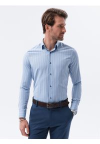 Ombre Clothing - Koszula męska z długim rękawem - jasnoniebieska K588 - M. Kolor: niebieski. Materiał: bawełna, poliester. Długość rękawa: długi rękaw. Długość: długie