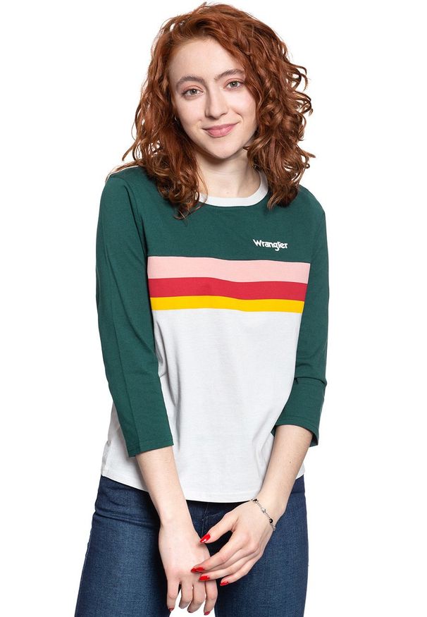 Wrangler - WRANGLER RAINBOW TEE CLOUD BLUE W7P5GHB03 112132063. Długość rękawa: długi rękaw. Wzór: nadruk
