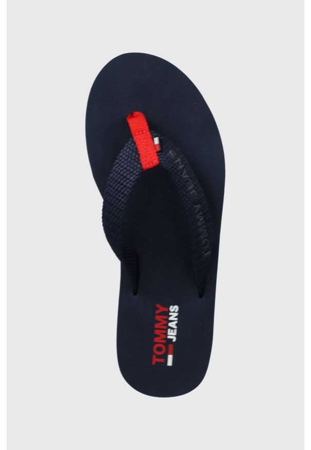 Tommy Jeans japonki damskie kolor granatowy na platformie. Kolor: niebieski. Materiał: materiał, guma. Wzór: gładki. Obcas: na platformie