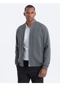 Ombre Clothing - Bluza męska rozpinana bomberka - szara V3. Kolor: szary. Materiał: poliester, bawełna #1