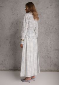 Renee - Niebieski Bawełniany Komplet Rozkloszowana Spódnica i Bluzka z Wiązaniem Allisa. Kolor: niebieski. Materiał: bawełna. Wzór: kratka #8