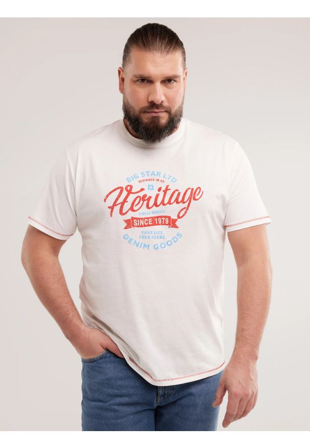 Big-Star - Koszulka męska z nadrukiem biała Jaman 100. Okazja: na co dzień. Kolor: biały. Materiał: bawełna, jeans. Wzór: nadruk. Sezon: lato. Styl: klasyczny, retro, casual
