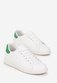 Renee - Biało-Zielone Sneakersy na Płaskiej Podeszwie z Ozdobną Wstawką i Sznurowaniem Neotine. Kolor: biały. Obcas: na płaskiej podeszwie #4