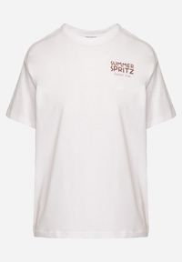 Born2be - Biało-Niebieski Bawełniany T-shirt Typu Oversize z Nadrukiem i Napisem Fillana. Okazja: na co dzień. Kolor: biały. Materiał: bawełna. Wzór: napisy, nadruk. Styl: casual #4