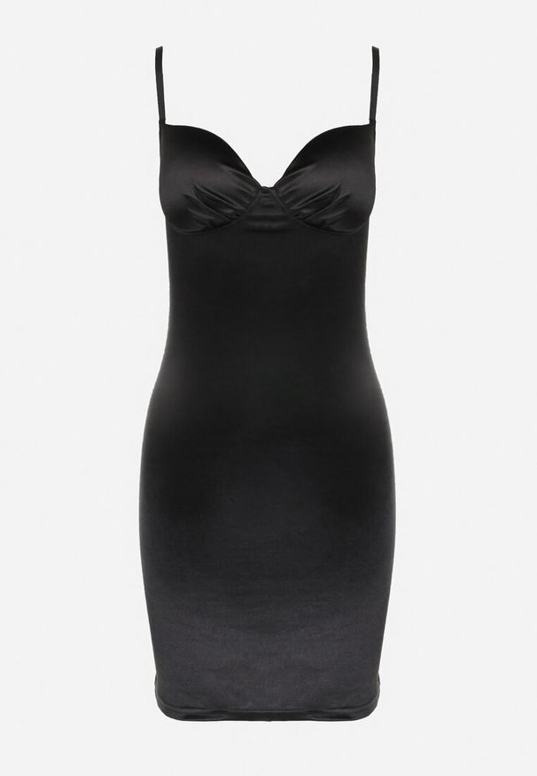 Born2be - Czarna Dopasowana Sukienka z Satyny Nakure. Kolor: czarny. Materiał: satyna. Długość rękawa: na ramiączkach. Długość: mini