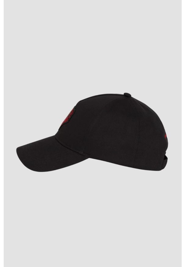 Karl Lagerfeld - KARL LAGERFELD Czarna damska czapka z daszkiem z sercem. Kolor: czarny. Materiał: bawełna. Wzór: aplikacja. Styl: klasyczny, elegancki, casual