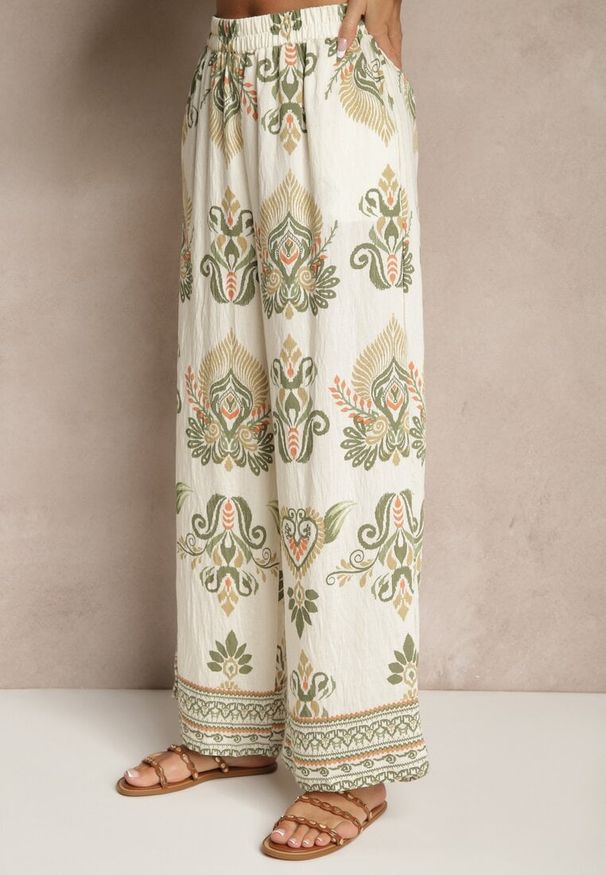 Renee - Zielony Komplet z Wiskozą Szerokie Spodnie i Bluzka w Stylu Boho Rinadora. Kolor: zielony. Materiał: wiskoza