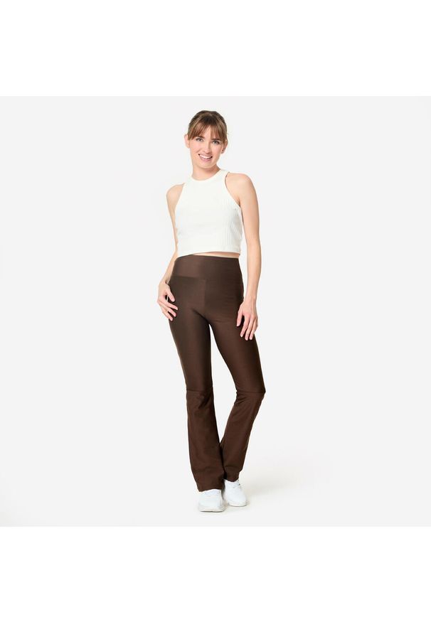 DOMYOS - Legginsy fitness damskie Domyos. Stan: podwyższony. Kolor: brązowy. Materiał: poliester, materiał, elastan. Sport: fitness