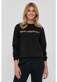 Karl Lagerfeld Bluza damska kolor czarny z aplikacją. Kolor: czarny. Długość rękawa: długi rękaw. Długość: długie. Wzór: aplikacja
